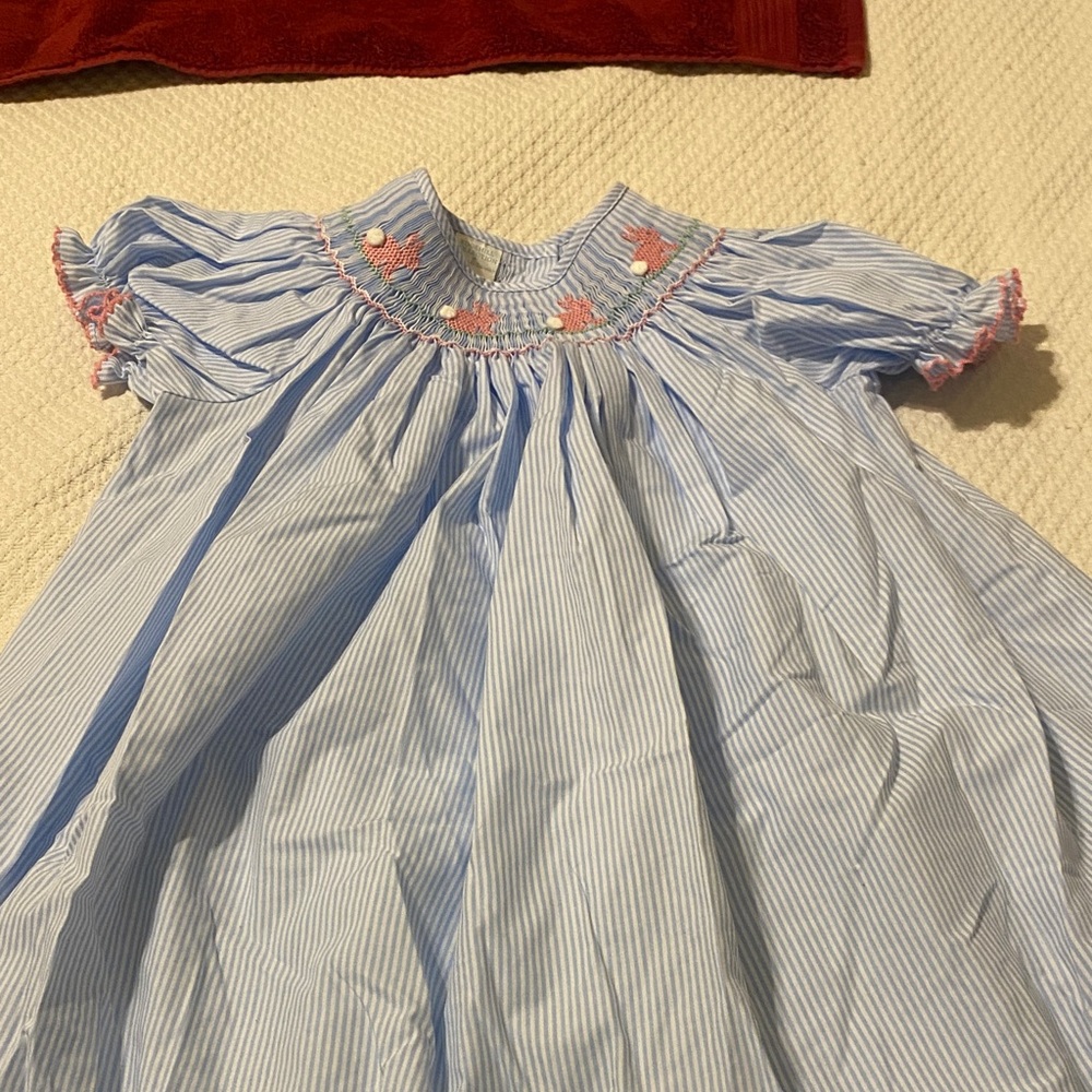 Blue Striped Baby Dress with Pink Accents